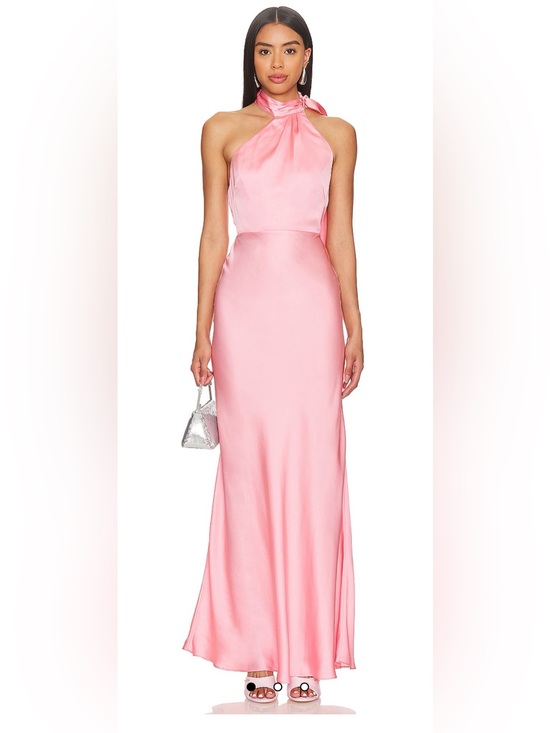 Lovers + Friends Dresses & Skirts - Lovers + Friends Pink Halter Satin Backless Gown